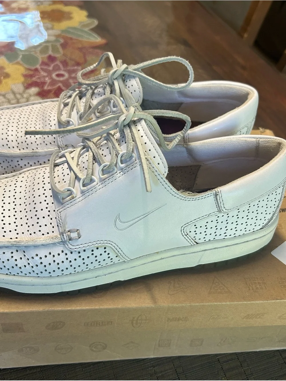 Nike Men’s White Perforated Leather Boat Shoes